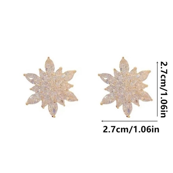 1Pair Snow Flake Shaped Rhinestone Stud Earrings - Picture 3 of 4